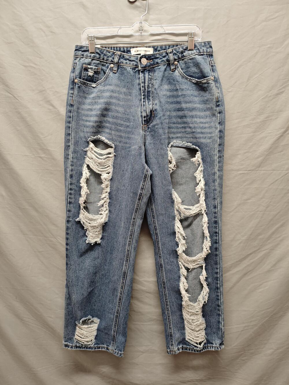 Almost Famous Jeans Juniors 13 Blue Distressed Ripped High Rise Cropped